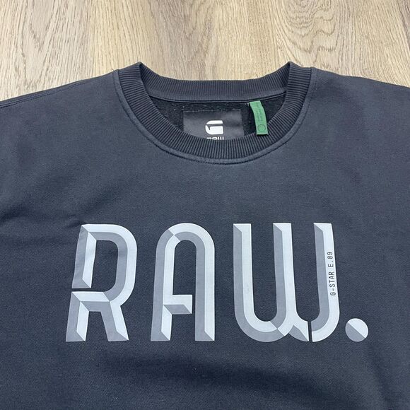 G-Star RAW Sweatshirt Mens Large Black Crewneck Pullover Logo RAW Graphic Fleece - Picture 2 of 12